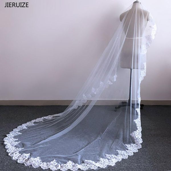 

bridal veils jieruize 3 meter white ivory cathedral wedding long bling sequin lace edge veil with comb accessories, Black