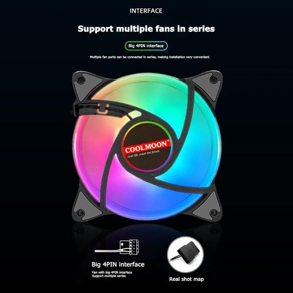 

lapcooling pads coolmoon 12cm chassis fan 5 colors led lighting large 4pin heatsink