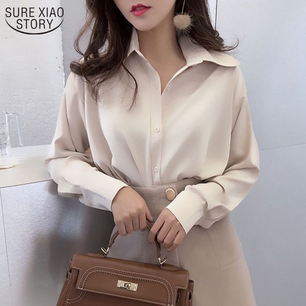 

korean clothing women's and blouses ol style loose blouse women shirts polo collar 2021 long sleeve casual feminine 8435 210315, White