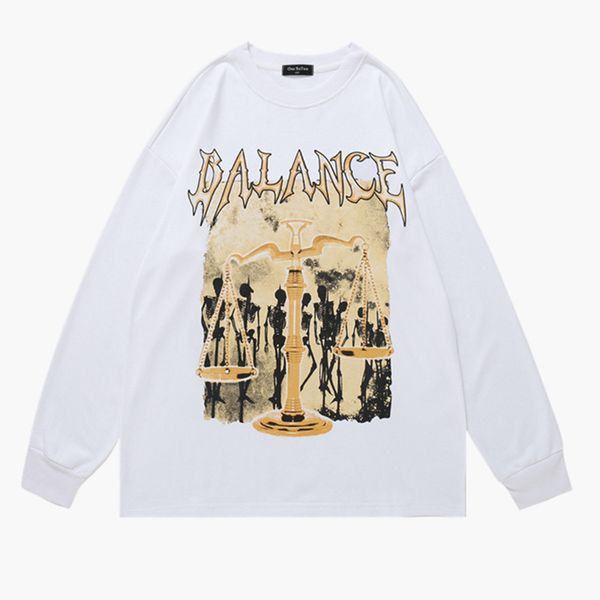 

men's cotton leisure direct spray balance scale printing simple men's terry pullover long sleeve loose sweater, Black