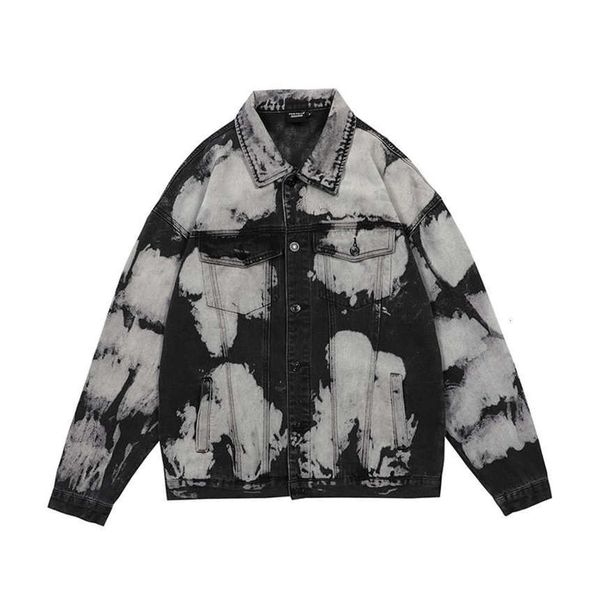 

tie dye cloth retro jeans ets for men and women harajuku vibe style revers casual denim jas streetwear oversized clothing, Black
