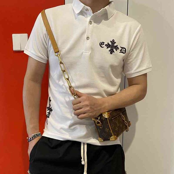 

summer fashion brand cro ch paul polo men's short sleeve drill cross slim lapel casual t-shirt men, White;black