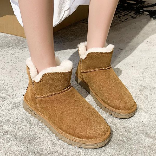 

boots rimocy winter warm snow women faux suede flat slip on ankle for female classic thick plush cotton padded shoes woman, Black