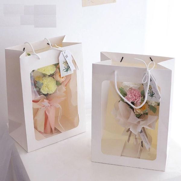 

gift wrap 5 pcs/bag christmas net red transparent window tote bags bouquet with souvenir for girlfriend women box