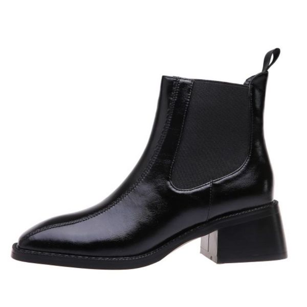 

size 33-43 women short boots real leather square toe women winter autumn shoes fashion cool party ankle boots women, Black