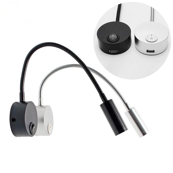 

3wled hoses wall lamp flexible home l bedside reading lamp wall mounted painting light book lights usb interface with switch