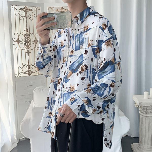 

Chegada New Nova Primavera Vero Solto Manga Longa Camisas Florais Dos Homens Todos Jogos Fino Oversized Proteo Solar Rou UKAO, Black;brown