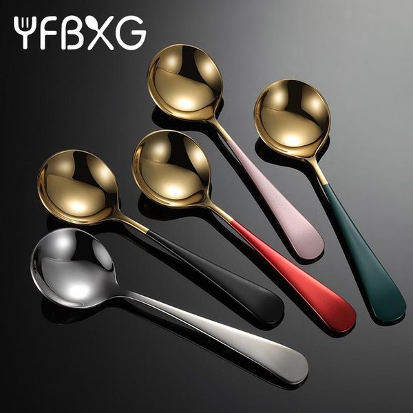 

spoons 18/8 stainless steel tableware spoon gold soup rice scoop ice cream coffee for kids serving tablespoon kitchen dinnerware