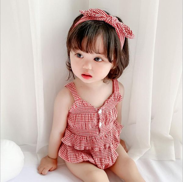 

rompers baby 2021 summer girl plaid sling children's triangle romper comfortable and breathable kids clothes xb71, Blue