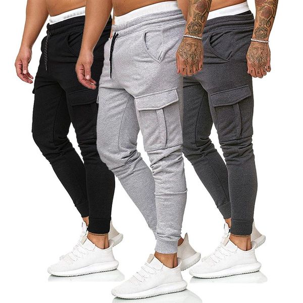 

men's pants fashion casual trousers solid color outdoor sports cotton loose, Black