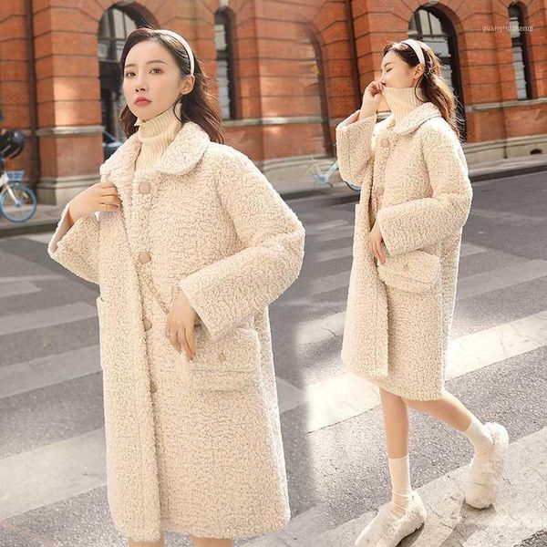 

women's down & parkas winter long in the lambs wool coat female fashion elegant temperament minus age furry coat1, Black