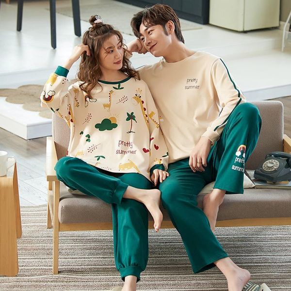 

lovers pyjamas 100% cotton pajama full sleeve sets cartoon couple pajamas for women sleepwear sets winter pijama mujer, Black;red