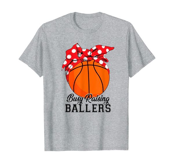 

busy raising ballers basketball ball t-shirt women, White;black