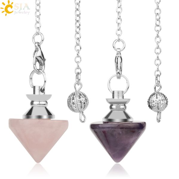 Pêndulos para adivinhação dowsing cone forma fortuna-contando pendulum bala pedra natural roxo de pedra roxo quartzo g187