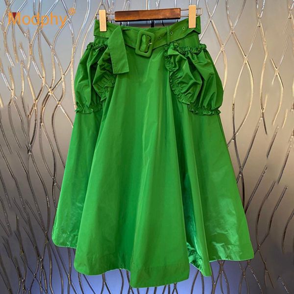 

skirts casual patchwork ruffle skirt for women high waist with sashes midi female fashion clothing 2021 fall/autumn, Black