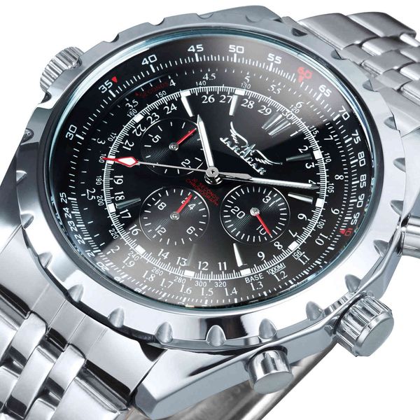 

military gentlemen watches jaragar fire luxury automatic sports for men mechanical chronograph steel band new, Slivery;brown
