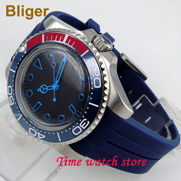 

luxury 40mm miyota 8215 automatic watch men waterproof luminous steel black dial blue ceramic bezel solid rubber strap, Slivery;brown