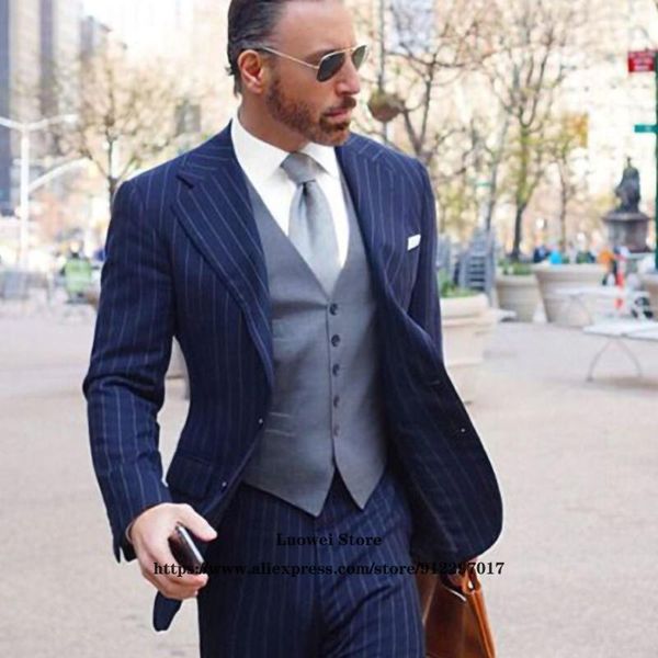 

men's suits & blazers mens classic stripe slim fit business blazer notched lapel 3 piece sets wedding groom tuxedo ternos (jacket+vest+, White;black