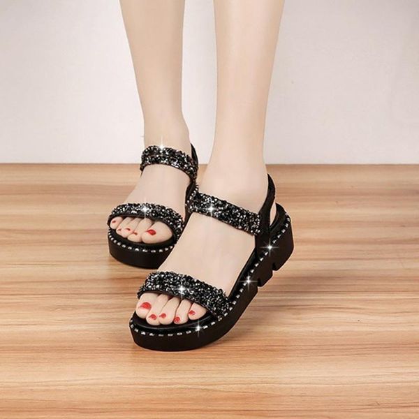 

2021 new summer ladies sandals fashion sequined high heel sandals 35-40 size, Black