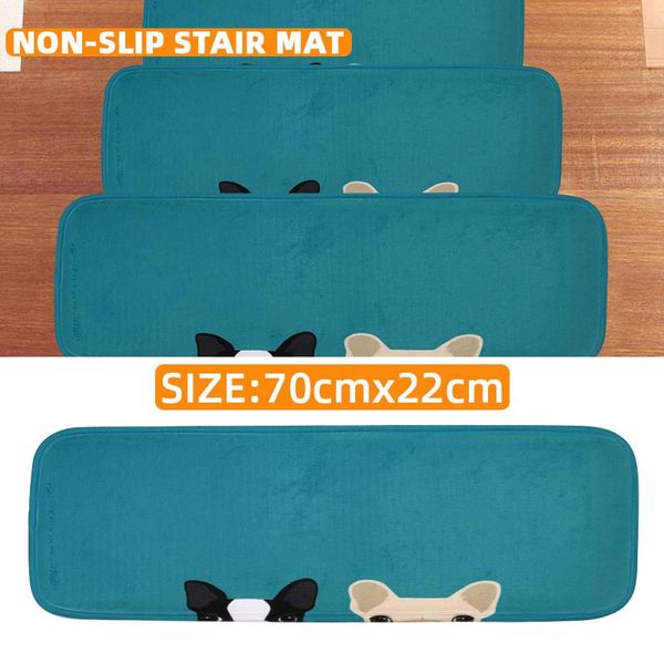 

carpets 14pcs washable pvc coral velvet blue bottom puppy stair mat anti-slip soundproof rug furniture decoration 70x22cm