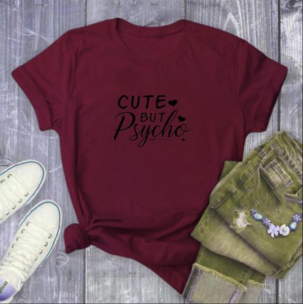 

cute but psycho letter print t shirt women short sleeve o neck loose tshirt 2021 summer fashion girls tee shirt mujer, White