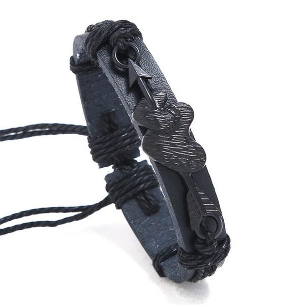 

charm bracelets arrow heart men vintage handmade woven adjustable rope black brown leather bracelet for women bohemian jewelry, Golden;silver