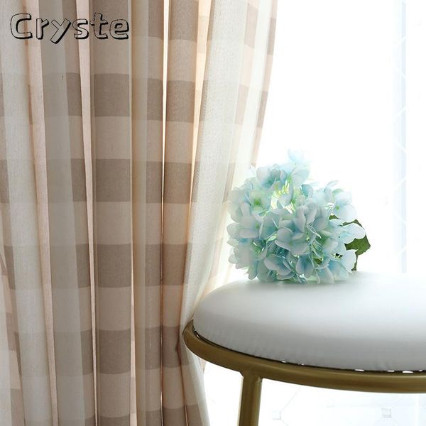 

curtain & drapes korean pastoral japanese fresh coffee color pink plaid polyester cotton printed curtains for living dining room bedroom