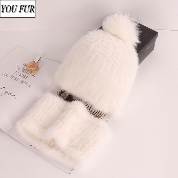 

hats, scarves & gloves sets natural warm hat scarf women winter knit real hats 2 pieces quality 100% genuine cap muffler, Blue;gray