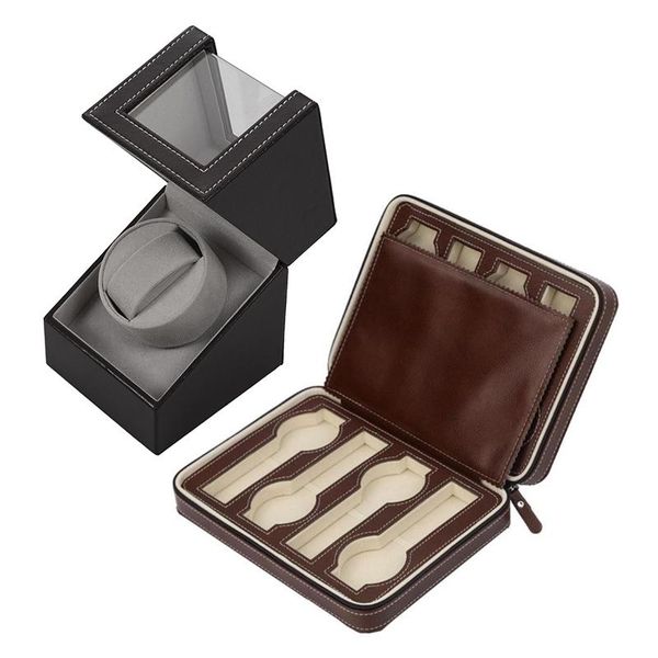 

watch boxes & cases 1 pcs 8 grids pu leather box motor shaker holder automatic mechanical winder uk plug, Black;blue