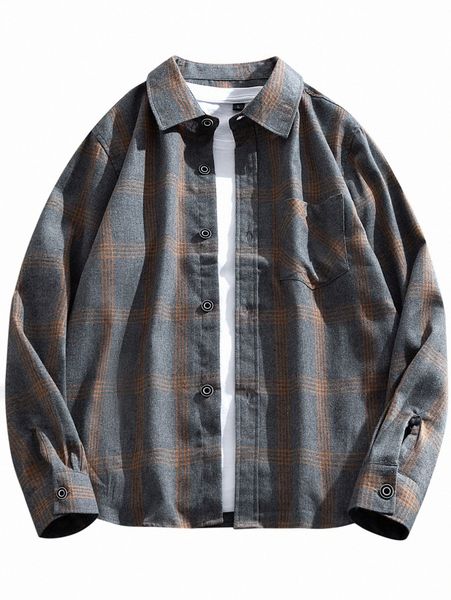 

men tartan button up pocket detail flannel shirt without k8a1#, White;black