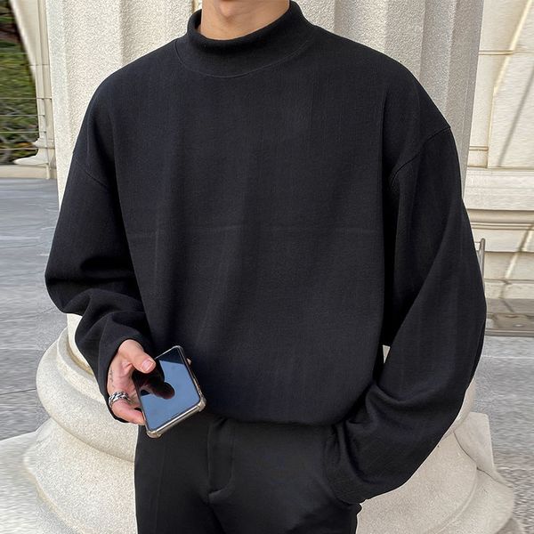 

2021 new stand-up collar t shirt men's fashion solid color casual cotton t-shirt men long-sleeved tshirt mens 5qxd, White;black