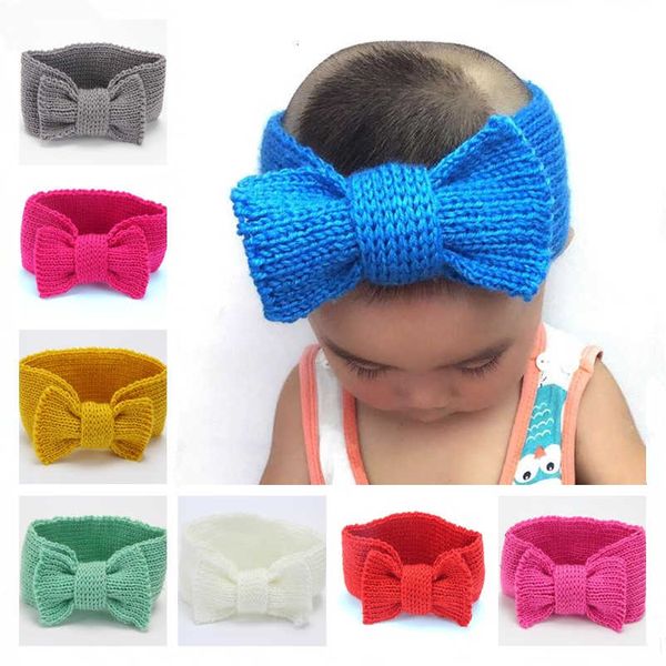 

15inches fashion baby girls wool crochet warm headband knit hairband with big bow winter newborn infant ear warmer head headwrap kha20, Slivery;white