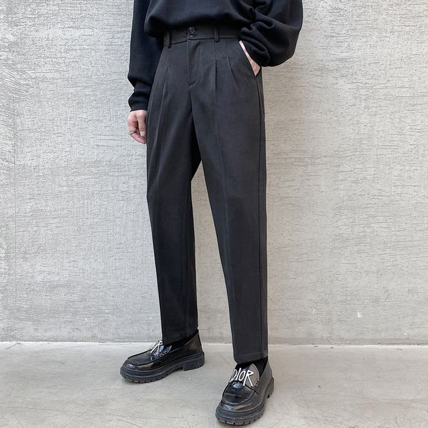 

2021 New Men's Casual Male Fashion Formal Cotton Business Design Wool Loose in a Straight Line with Fine Suit Fitting Pants Homme 9sqn, Black