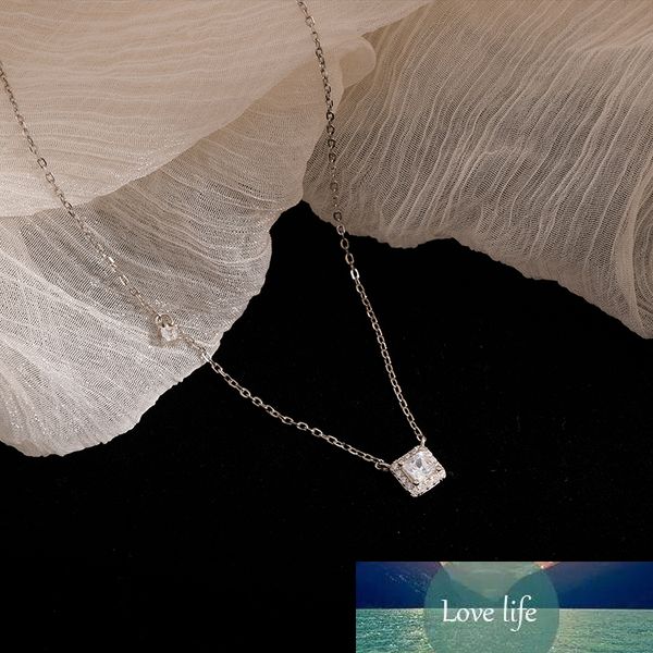 

925 sterling silver shiny silver square cubic zircon necklace for women wedding bride gift temperament jewelry gifts s-n721