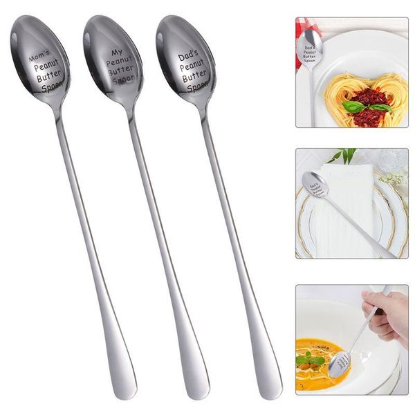 spoons 3pcs peanut butter spoon stainless steel stirring tea coffee mixing long handle dessert