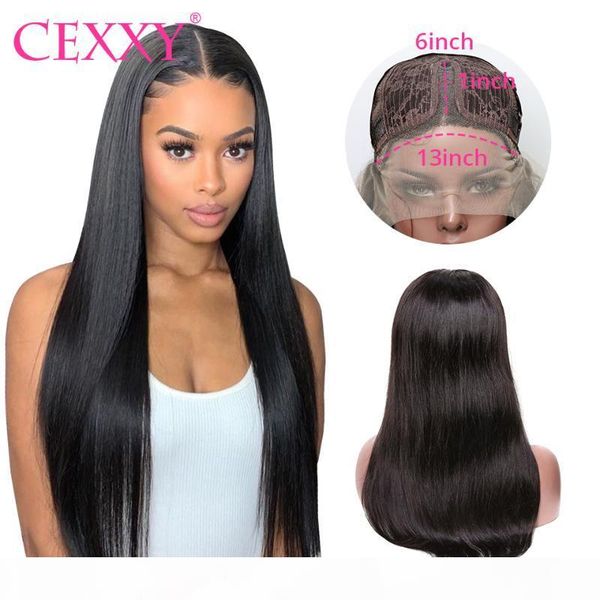 

cexxy 6 inches t part straight lace frontal human hair wigs for black women brazilian lace wigs remy pre plucked with baby hair, Black;brown