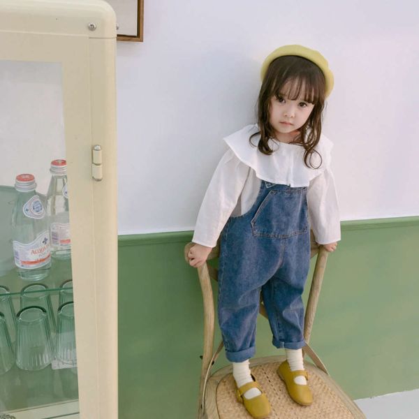 

autumn 2020 boys' and girls' washing suspenders baby big pocket jeans harlan, Blue