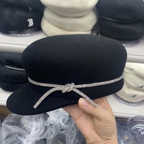 

stingy brim hats fashion wool military cap for women winter hat beret sboy black casual lady luxury visor casquette, Blue;gray
