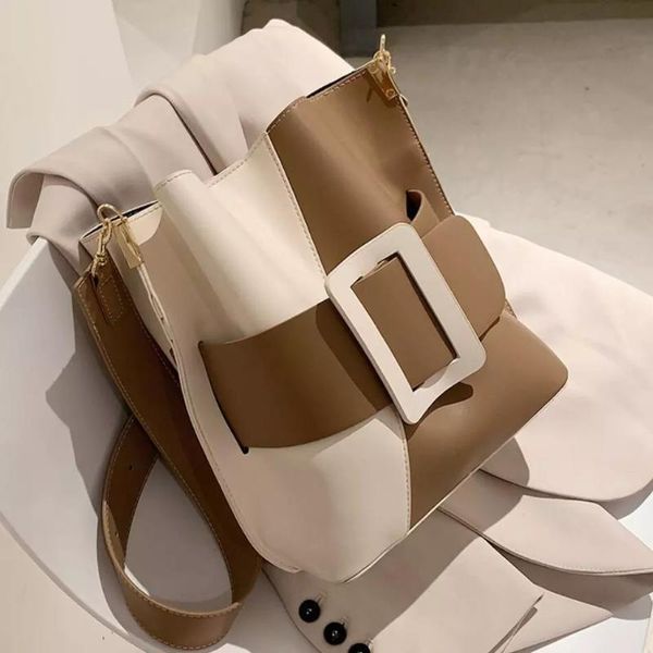 

shoulder bags contrast color bucket bag 2021 fashion pu leather women's designer handbag capacity messenger