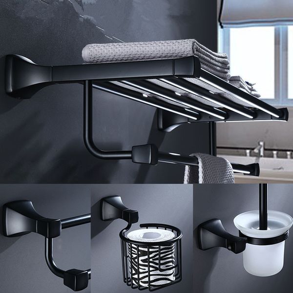 

2021 new accessories towel paper holder,corner shelf,towel rack,toilet brush holder aluminum black bathroom hardware set vfz9