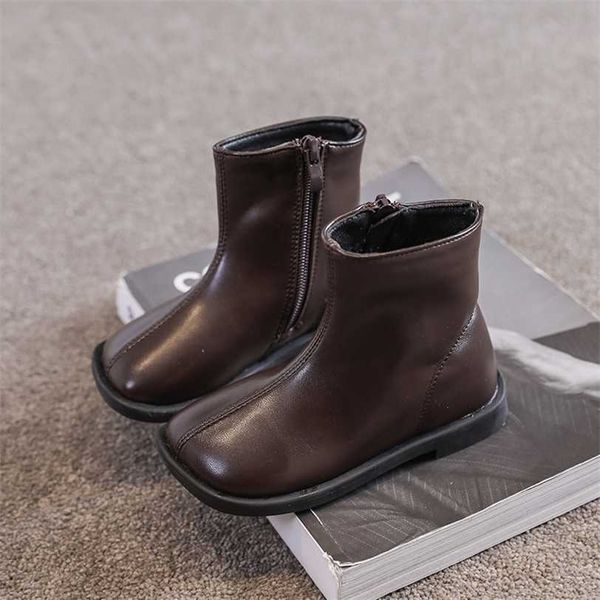 Botas de inverno para criança menina coreana coreana preto elegante escola sapatos menino outono simples moda crianças curta 211227