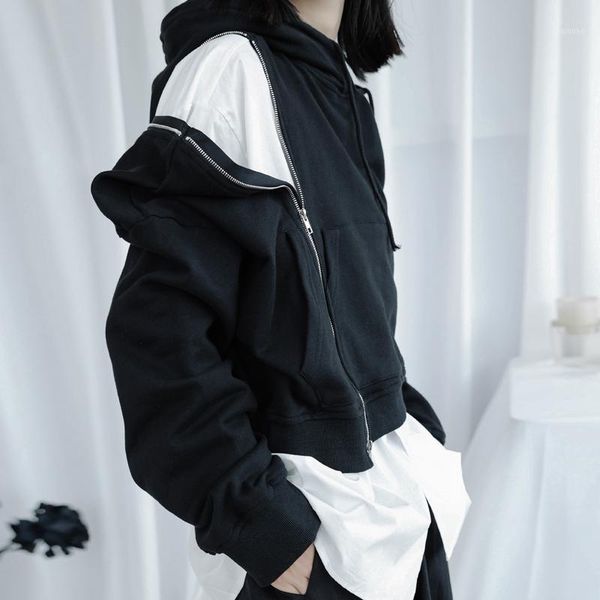 

men's hoodies & sweatshirts large autumn abstinence department personalized zipper asymmetric design loose hooded sweater fashion short, Black
