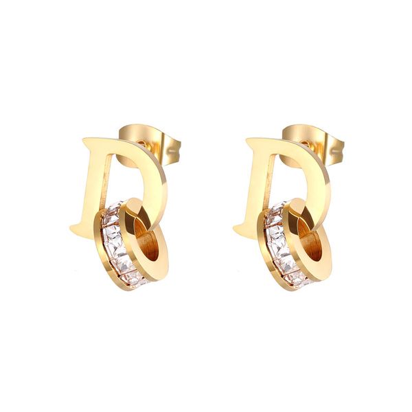 

new beautiful d letter circle crystal stud earring stainless steel jewelry brand earring love gift wholesale, Silver