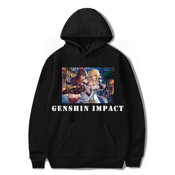 

men's hoodies & sweatshirts genshin impact casual cool hip hop print game plus size fashion streetwear graphic women/men, Black