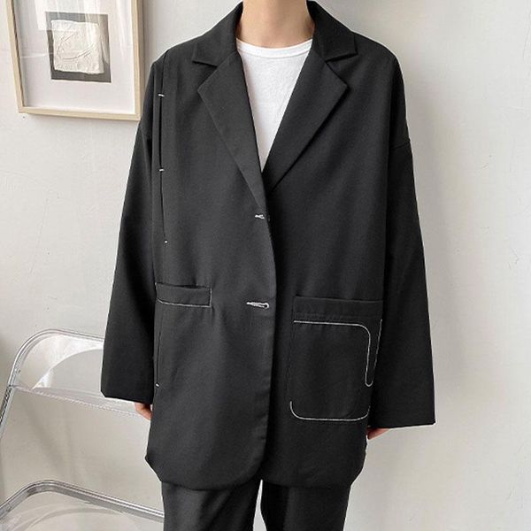 

men's suits & blazers bright line loose casual blazer suit jacket for men and women japanese korea streetwear vintage fashion couple go, White;black