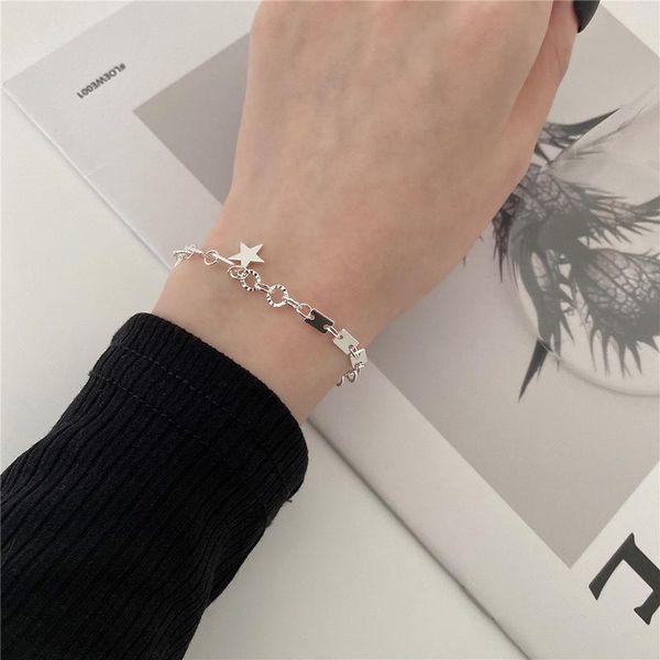 

link, chain origin summer minimalist chunky star charm bracelet for women girls fashion silver color metallic jewellery, Black