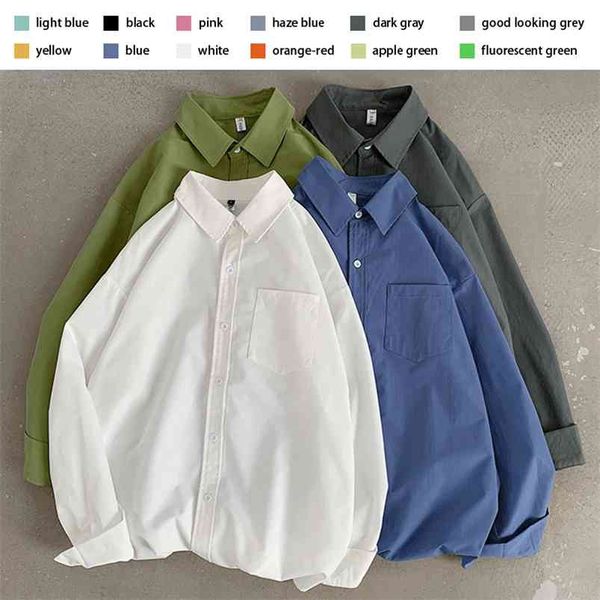 Camisas de manga comprida para homens solto casual 12 cores clássico sólido quatro estações casaco de camisa fina blusa tops plus size roupas masculinas 210721