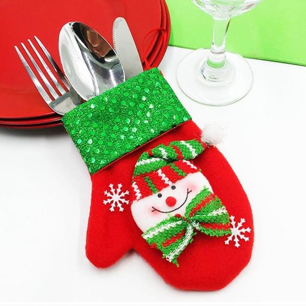 

christmas decorations decoration snowman socks gloves kitchen cutlery holder pocket dinner bag