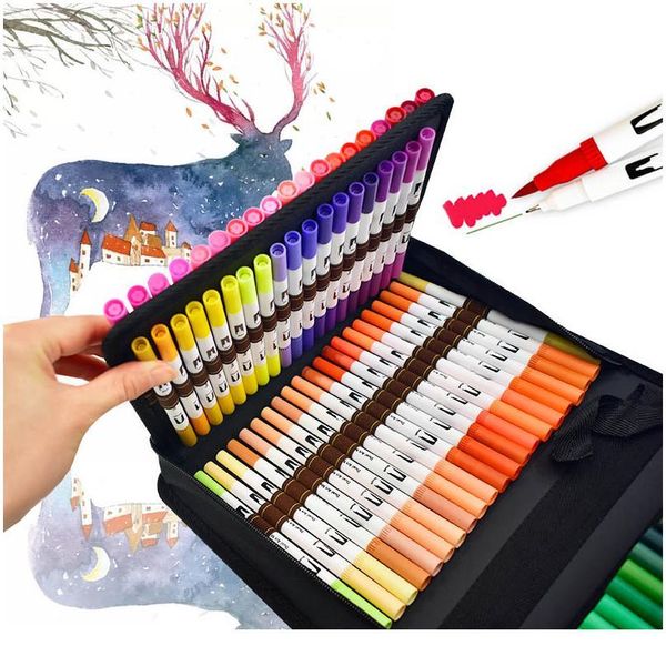 

watercolor brush pen copic markers 120 colored dual tip art markers felt tip pens sketchbooks for drawing stationery qylses