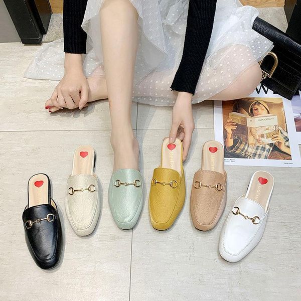 

women's outdoor slippers celebrity style 2021 spring and summer new multi-color muller slip-on lofter half slippers, Black